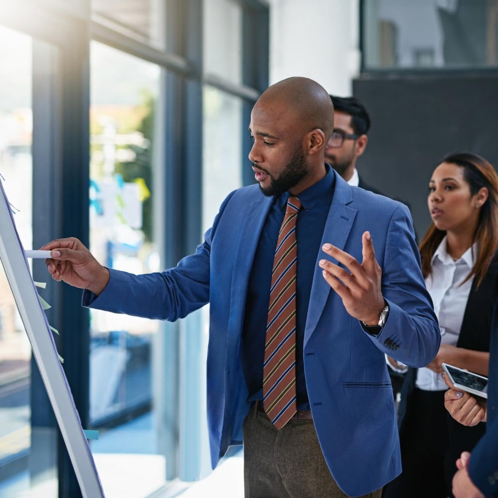 Business leader giving a management training session